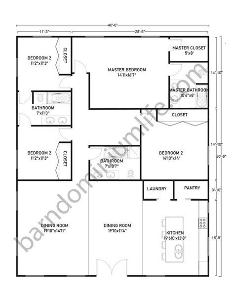 40 x 50 metal house plans|40x50 barndominium floor plans open.